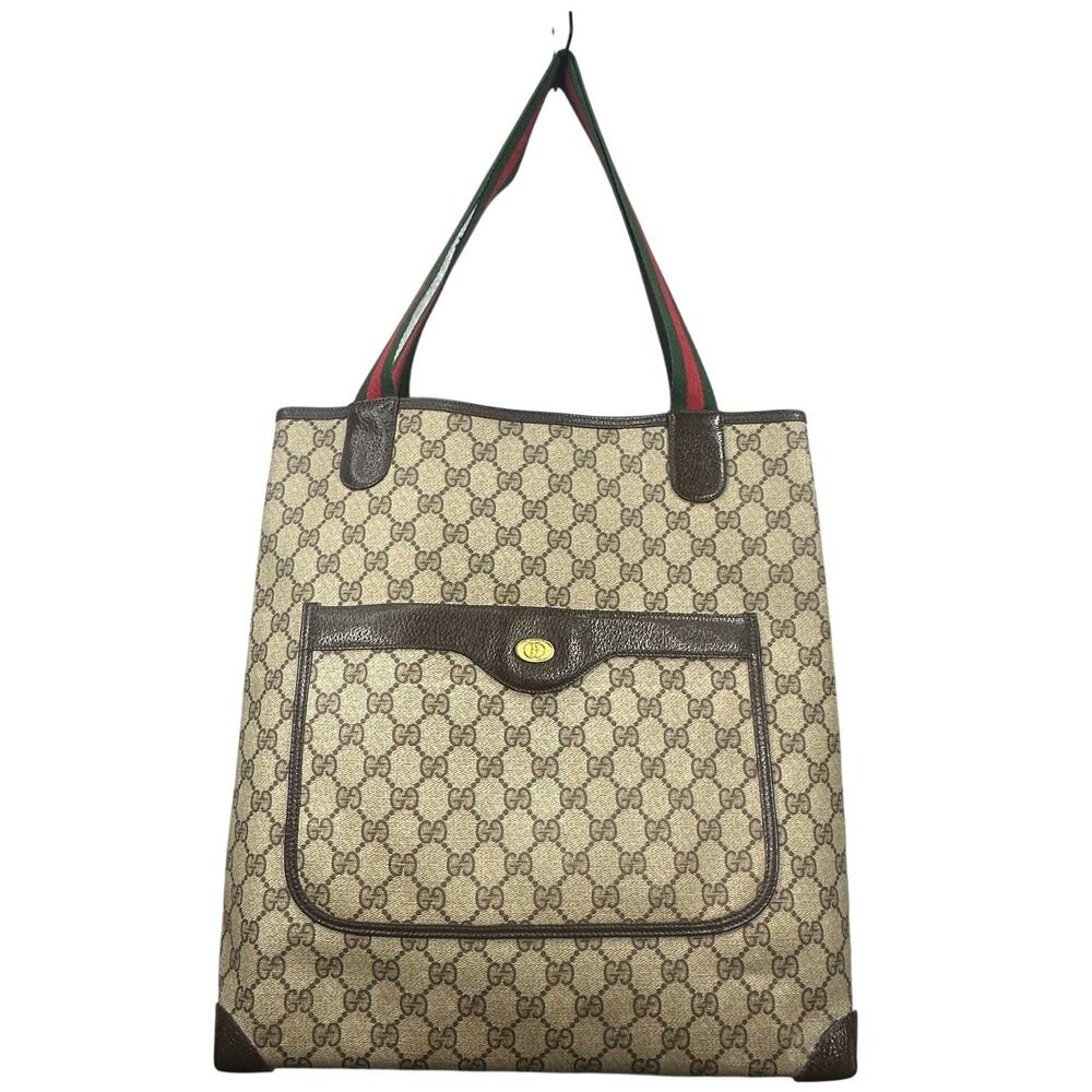 Gucci GG Supreme Sherry Line Tote Bag Monogram Brown Vintage